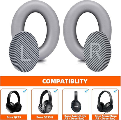 Premium Replacement Ear Pads for Bose QC35 & QC35ii Headphones Made by GEVO- Comfortable Adaptive Memory Foam and Extra Durable - Fits QuietComfort 35 & 35ii / SoundLink 1&2 AE（Over-Ear） (Silver)