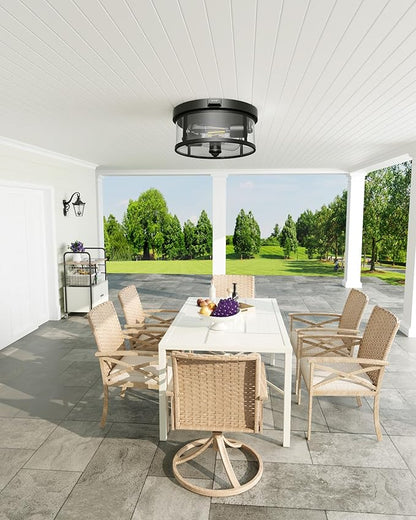 Craftersmark Outdoor Flush Mount Ceiling Light - 12.5in Motion Sensor Porch Light, 2-Light E26 Socket, Durable Iron & Clear Glass, Light Fixtures for Porch, Driveway, Covered Patio, Farmhouse