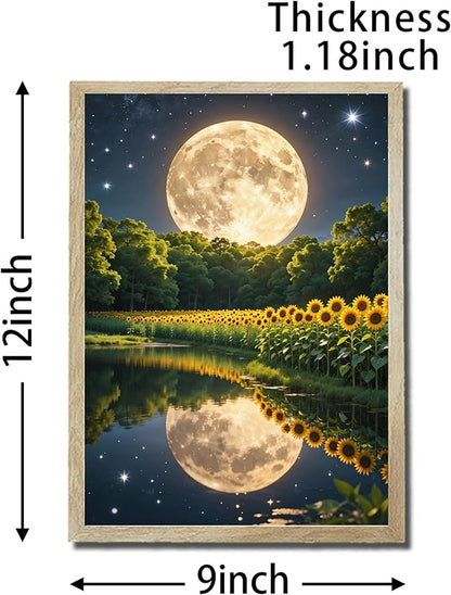 URVIP LED Glowing Photo Frame, 3D Starry-Sky Blue Moon Wall Art, 9x12 Inches Dimmable Light Up Light Painting for Bedroom, Unique Aesthetic Decor, Great Birthday Gift for Women Men