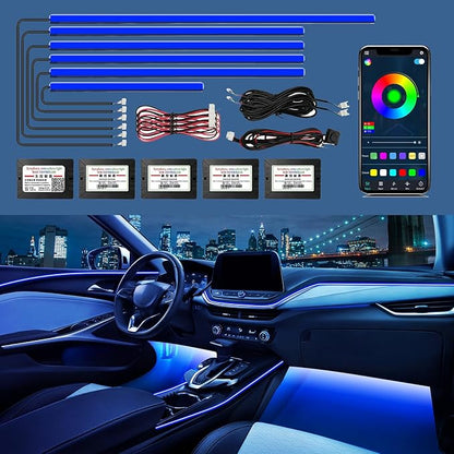 RGB Acrylic Ambient Lighting Car Lights, LED Strip Lights with APP Control, 593 LEDs Interior Car Lights, 6 in 1 Neon Car Ambient Lighting Kit