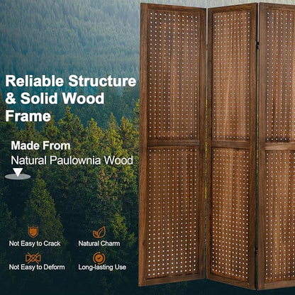 Giantex 6 Panel Pegboard Display & Room Divider, 5.6FT Folding Pegboard Stand for Crafting Show Jewelry Retail, Freestanding Privacy Screen, Wooden Partition Wall Divider for Room Separation, Brown