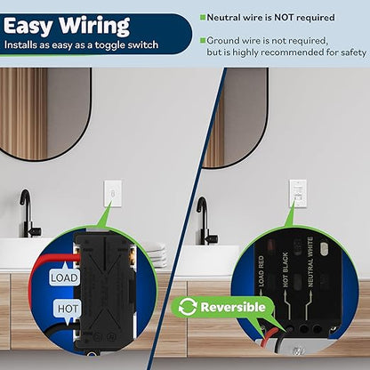 TOPGREENER Occupancy/Vacancy PIR Motion Sensor Light Switch, CDS Sensor with Learning Function, No Neutral Required, 200W Incandescent / 150W LED Load, UL Listed, Screwless Wall Plate, White, 4 Pack