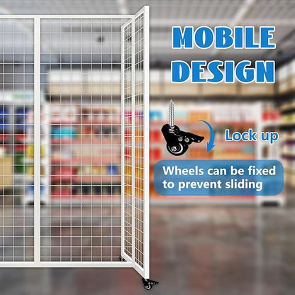 koretech Grid Wall Panels with Wheels, 4 x 5.5Ft Gridwall Panel Display Stand, Sturdy Art Display Panels, Grid Display Stand, White