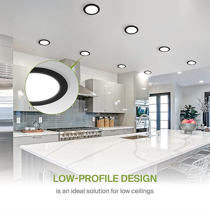 ASD 1 Pack LED Recessed Lighting 6 Inch 15W, 5 CCT 2700K-5000K CRI90+, IC Rated Ultra Thin Dimmable Ceiling Lights with J Box, Canless Wafer Downlight, Round Slim Panel Light, UL Energy Star, Black