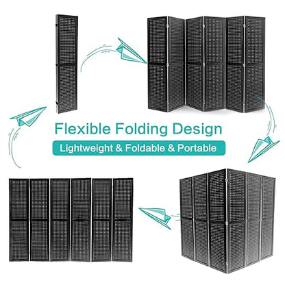 Babion 6 Panel Pegboard Display, Peg Board Room Divider Freestanding Folding Privacy Screens Display Stand for Craft Shows (Black)
