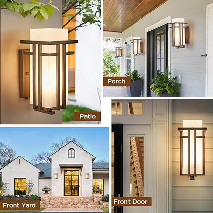 EERU Oil Rubbed Bronze Porch Light Dusk to Dawn Outdoor Sconce Matte Brown Wall Lantern with Frosted Glass Outside House Lighting Waterproof Exterior Light Fixture for Patio Yards Garage Front Door