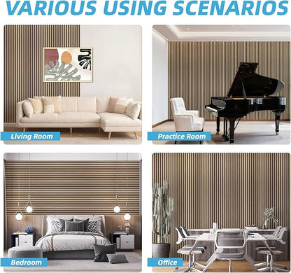 Art3d 4-Piece 94 x 12.6 Inch Acoustic Lightweight Slat Wall Panel - Waterproof Wood Textured Wainscoting Panel of 33 Sq.Ft for Bedroom, Home Theater Office Accent Wall, Boxwood