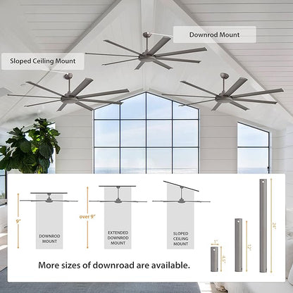 WINGBO 80 Inch Industrial Ceiling Fan without Light, 8 Aluminum Blades Ceiling Fan No Light, 6-Speed Reversible Noiseless DC Motor for Kitchen Bedroom Living Room, Charcoal Gray