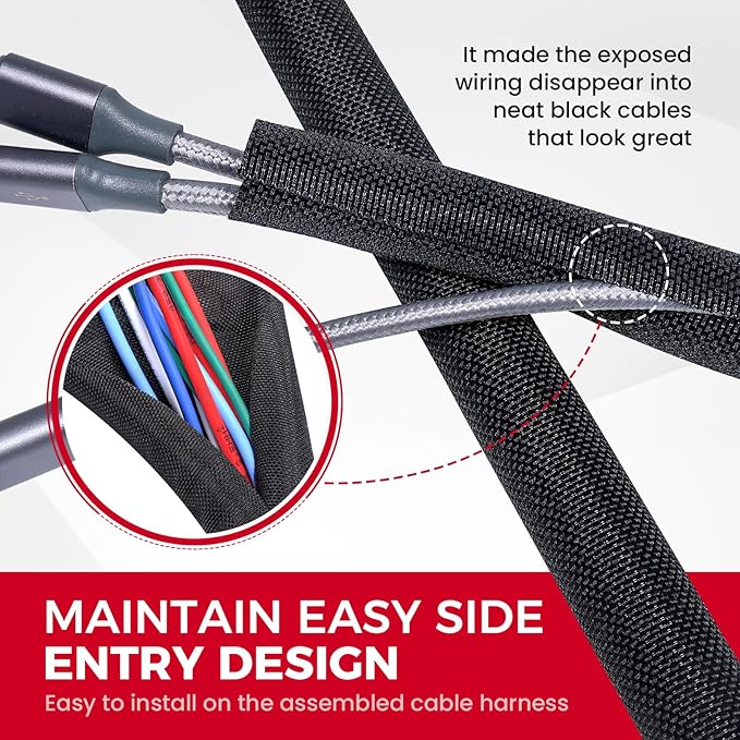 Sonoreboom Wire-Loom-Tubing Black Self Wrapping Sleeving Cord Management Protector Coverage for Cables/Wires Harness/Hose/Pip (1/4" - 54 Feet)