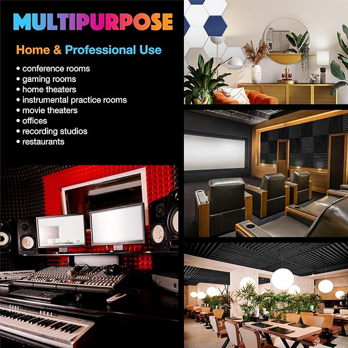 Acoustic Panels 18 Pack Soundproof Wall Panels, 14" X 12" X 0.4" Sound Proof Panles, High-Density Wall Decoration Sound Absorbing Panel, Hexagon Wall Panel for Home Office with Self-Adhesive (Black)