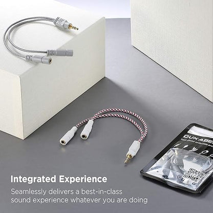 DUKABEL Headphone Splitter, AUX Splitter Cable for Headset Knitted 3.5mm Splitter 2-Way Audio Splitter Stereo Audio Y Cable Produces Equal Audio Output for Headphones Earphones Speakers Joy Series