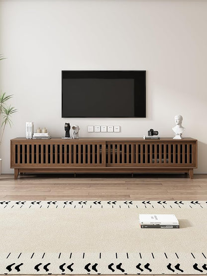 Lumisphere 94.48 Inch Modern Tv StandEntertainment Center with Sliding Doors.Storage Compartments, Living Room Cabinet Walnut