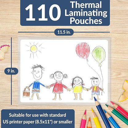 Reli. Thermal Laminating Pouches (110 Pack, Letter Size) | Laminating Sheets 8.5 x 11 | 5 Mil Comparable, Thick Lamination Pouches | Clear Plastic Paper for Heat Laminator Machine (9 x 11.5")