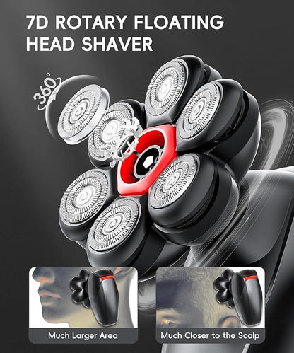 MALEGEBAZ Head Shaver for Bald Men：IPX8 Waterproof 7D Magnetic Electric Head Shaver with LED Display, USB-C Fast Charge, Travel Lock & 5 Attachments, Valentines Day Gifts for him,Black
