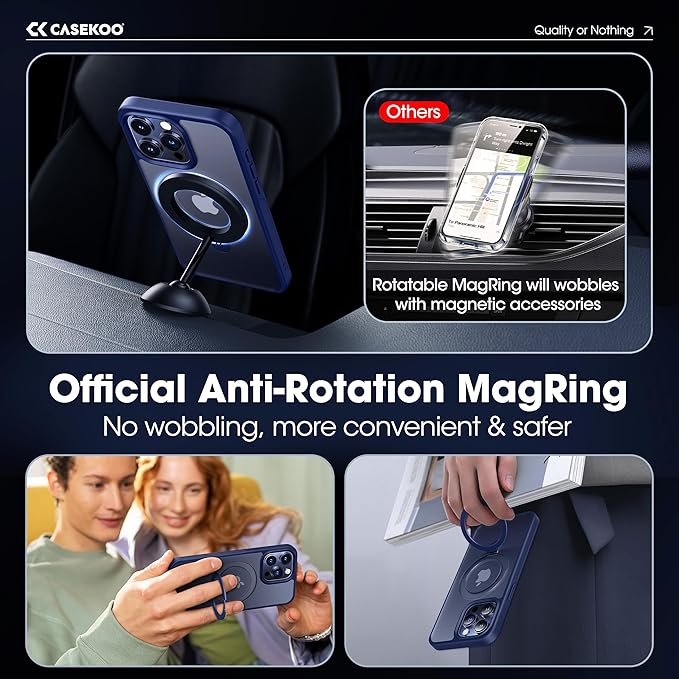 CASEKOO Designed for iPhone 15 Pro Case with Magnetic Invisible Stand [Military Drop Protection] [Compatible with MagSafe] Shockproof Slim Translucent Matte Pro Case 6.1 Inch, Blue