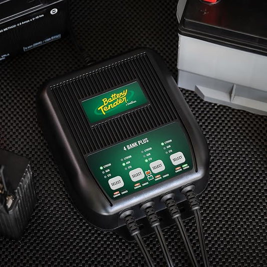 Battery Tender Plus 4 Bank Multibank Charger - 5 AMP (1.25 AMPs Per Bank) - Smart 12V Multi Battery Charger and Maintainer for Standard, AGM, and Lithium LiFePO4-022-0148-DL-WH