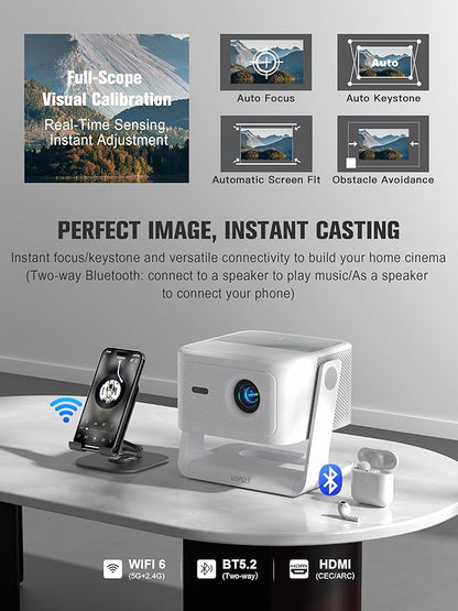 【Official Licensed Google TV】4K Smart Projector with WiFi and Bluetooth, VOPLLS Outdoor Projectors with Dolby/Auto Focus, Portable Movie Phone Wireless Gaming Wifi Proyector for Bedroom/Home/Celling