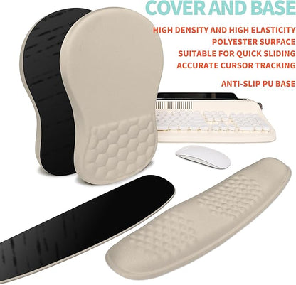 KUOSGM 2-in-1 Ergonomic Set, Wave Rise Keyboard Wrist Rest and Massage Bulge Slope Mouse Pad Wrist Support, Cushion Memory Foam Integrated to Relieve Wrist Pain, Apricot