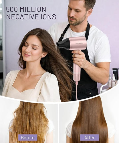 Cosy Companions High-Speed Ionic Hair Dryer, 150000 RPM Brushless Motor for 2-5 Min Fast Drying, Low Noise Blow Dryer Reduces Frizz & Heat Damage, Lightweight Hair Dryer with Diffuser & Nozzle, Pink