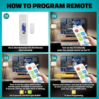 EZclicker Plus Big Button Universal TV Remote (White) Simple Easy to Use, Works with Major TV Brands (2xAAA Batteries Not Included)