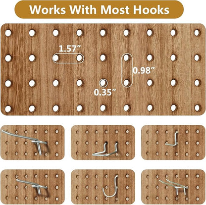 Asnefeli Pegboard Display Room Divider with 24 Hooks, 6 Panel 5.6Ft Wood Room Divider Folding Privacy Screen, Portable Freestanding Wall Organizer for Retail Craft Art Display Board, Natural