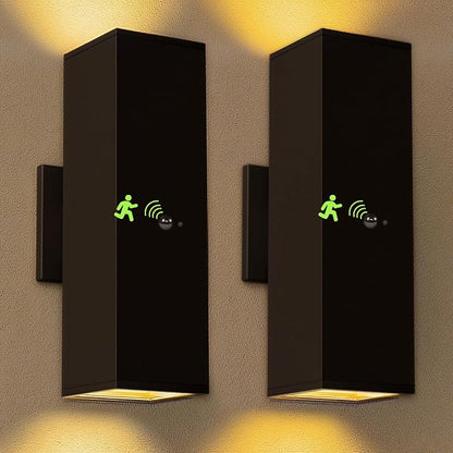 Motion Sensor Outdoor Wall Lights 2-Pack, Dusk to Dawn Exterior Light Fixtures with 3 Lighting Modes, 13'' Up Down Porch Lights with 15W LED Bulbs, Waterproof Wall Sconce for House, Patio, Garage