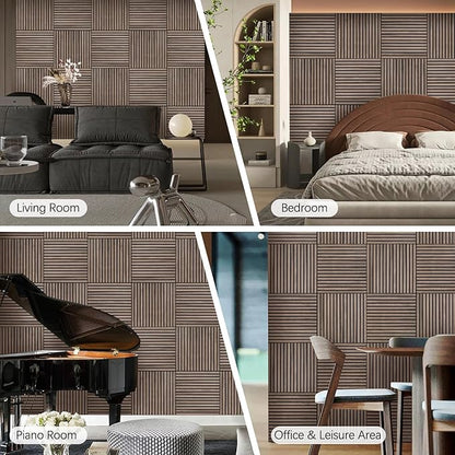 ARMURO Wood Slat Wall Panel - 4 PCS Walnut Wood Panels for Wall, Natural Wood Veneer Acoustic Slat Wood Wall Panels - Wood Slats for Wall Soundproof Wood Panels 23.6" W x 23.6" L