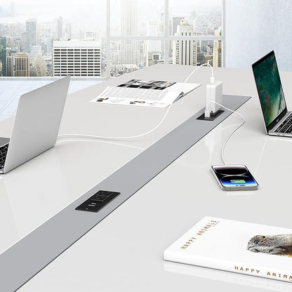 Conference Recessed Power Strip,20W USB C Fast Charging,Furniture Recessed Outlet,2 Outlets,2 USB Ports Table Power Strip,Flush Mount Power Strip for Side Table,6ft Cord,Flat Plug