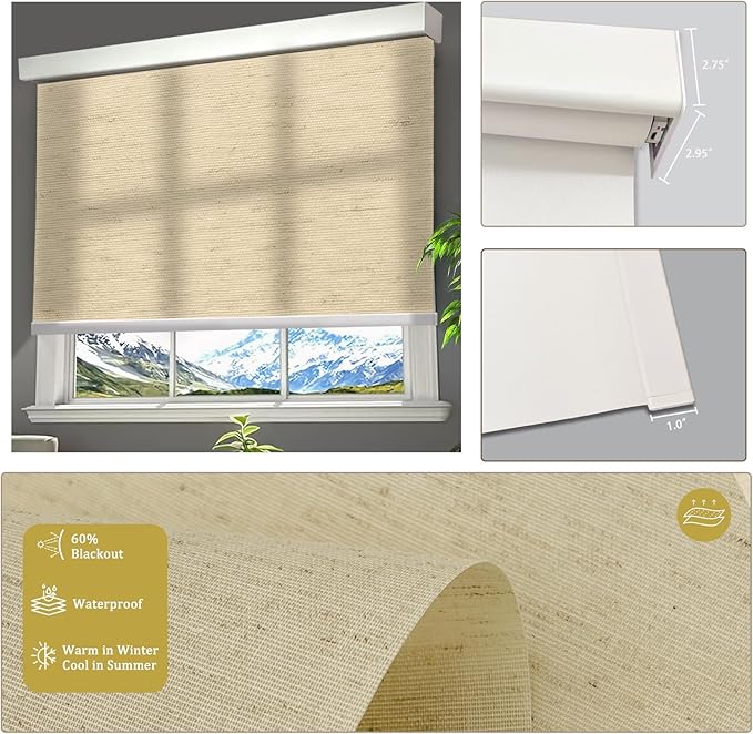 COOLWINDS Motorized Blinds with Remote Cordless Automatic Motorized Shades Custom Blinds for Windows Smart Curtains Compatible with Alexa Google Home(Light Filtering Linen Soft Dunes,W63 x H72in)