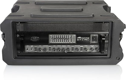 Gator Cases Pro Series 4U Rolling Rack Case with 19" Depth, Tow Handle & Recessed Wheels, Roto Molded Made in USA (G-PROR-4U-19)