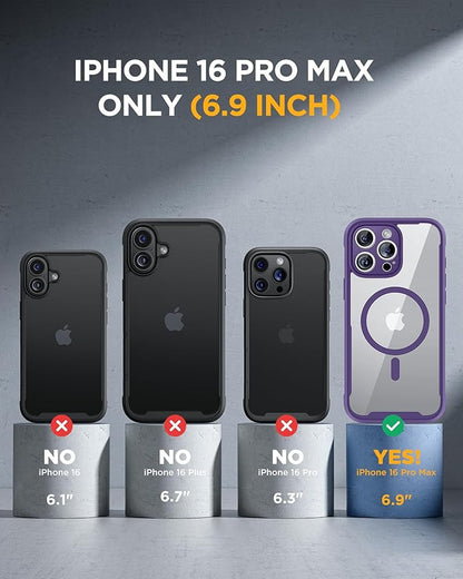 Miracase Designed for iPhone 16 Pro Max Case 6.9'' [Compatible with MagSafe] Full-Body Phone case with Built-in Glass Screen Protector,Drop Proof 16 Pro Max Cover, Purple