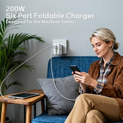 2 Pack USB C Charger Block, 200W GaN Super Fast Charger Type C iPhone 17 16 Fast Charging 6 Port Foldable PD Charging Station for All iPhone/Samsung Galaxy S25/S24/MacBook iPad