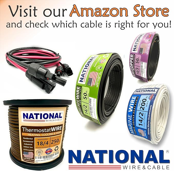NATIONAL Wire & Cable – 10 AWG 2-Conductor Premium Copper Wire, 100 ft, Stranded | Made in USA, Heavy-Duty Flexible Jacket | Automotive, Solar, Battery, Indoor and Outdoor Use
