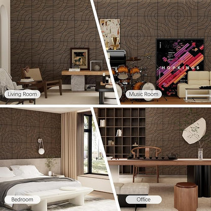 ARMURO 4 Packs Acoustic Wall Panels - Self-Adhesive 3D Wood Slat Wall Panel- Peel and Stick Sound Absorbing Panels for Noise Reducing - Feature Wall Decor for Home & Office
