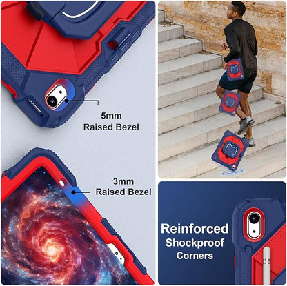 Case for iPad (A16) 11th Generation 11 Inch (2025), iPad 10th Generation Case 10.9 Inch (2022), Shockproof Cover with 360° Rotating Stand Screen Protector Pen Holder Shoulder Strap, Navy Red