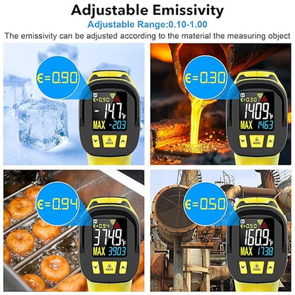 Infrared Thermometer Temperature Gun, TEMIRUP Non-Contact Digital IR Laser Temp Gun -58°F to 1472°F, K-Type Probe -40°F~1202°F, for Cooking, Pizza Oven, BBQ, HVAC, Home & Industrial
