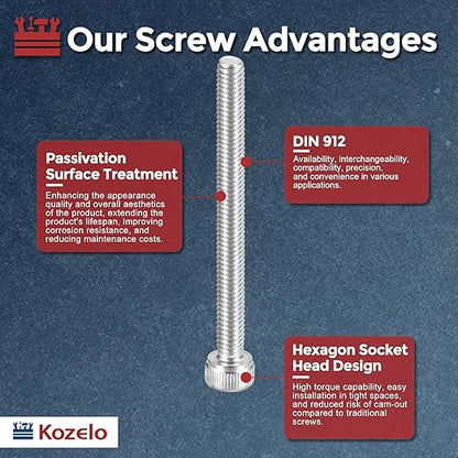 Kozelo 20pcs Socket Head Cap Screws - [M4-0.7 x 45mm] 304 Stainless Steel Allen Socket Drive for Electrical Motor 3D Printing Fan Engine Replacement Use, Silver