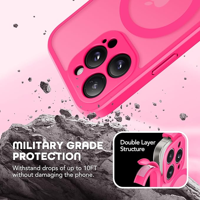 Magnetic for iPhone 15 Pro Case, Compatible with MagSafe, Built-in Privacy Screen Protector and Camera Protection, Anti Spy Full Body Dustproof Shockproof Hard Phone Case 6.1", Hot Pink
