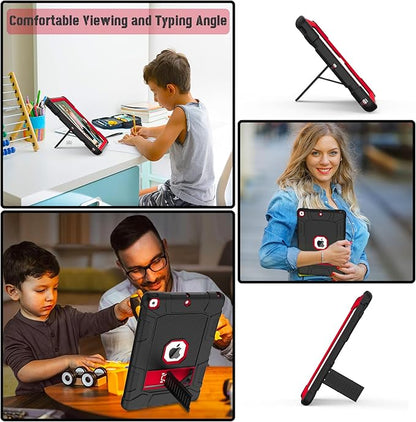 Rantice iPad 10.2'' Case, Hybrid Shockproof Rugged Drop Protection Cover with Kickstand for iPad 7th/8th/9th Generation (Black+Red)