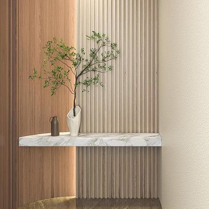 Art3d Slat Wood Wall Paneling for Interior and Ceiling Decoration - Pack of 4pcs + 1pc End-Trim, Size 108 x 5.7in.- Ashtree