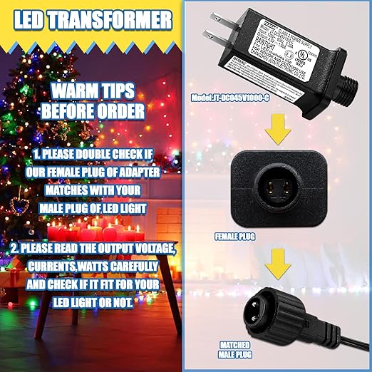 4.5V 1A LED Controller with Extension Cord, Replacement Model JT-DC45V1000-C Class 2 Power Supply IP44 LED Light Controller Low Voltage Transformer for Halloween Christmas Holiday String Light
