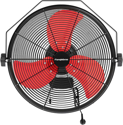 Fanqiebros 4580 CFM 18 inch High Velocity Wall Mounted Fan, 3-Speed Metal Fan with Sealed Motor, 360 Degree Tliting Heavy Duty Wall Fan for Patio, Barn, Garage, and Gazebo - UL listed
