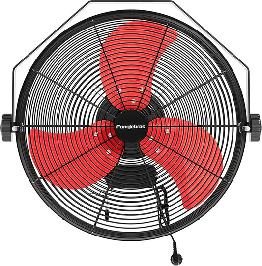 Fanqiebros 4580 CFM 18 inch High Velocity Wall Mounted Fan, 3-Speed Metal Fan with Sealed Motor, 360 Degree Tliting Heavy Duty Wall Fan for Patio, Barn, Garage, and Gazebo - UL listed