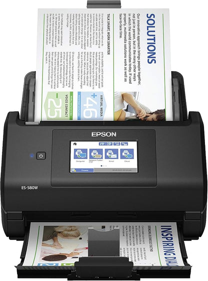 Epson Workforce ES-580W Wireless Color Duplex Desktop Document Scanner for PC and Mac with 100-sheet Auto Document Feeder (ADF) and Intuitive 4.3" Touchscreen. Full 1-Year Limited Warranty (Renewed)