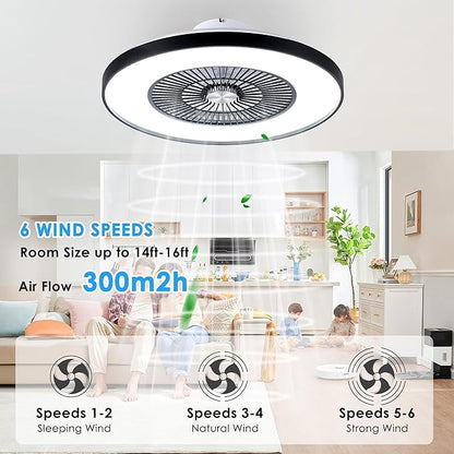 HUMHOLD 24" Bladeless Ceiling Fans with Lights and Remote/APP Control, Low Profile Ceiling Fan with 3-Dimmable Lights, Enclosed Flush Mount Ceiling Fan for Kid's Bedroom/Living Room