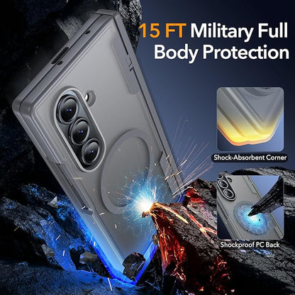 Oneagle Magnetic for Samsung Galaxy Z Fold 7 Case Built in Screen Protector Translucent [Fit for MagSafe] [S Pen Holder Slot] [Hinge Protection] MIL-Grade Shockproof Matte Case for Galaxy Z Fold 7