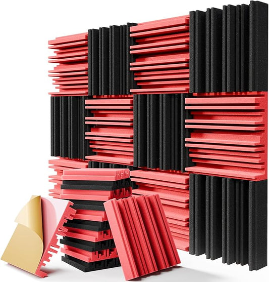 12 Pack Sound Proof Foam Panels for Walls, 12" x 12" x 2" High-Density Acoustic Panels,Self-Adhesive Soundproof Wall Panels for Studio Home and Ceilings (Black+Red)