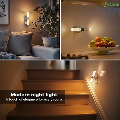 L LOHAS LED Night Light, Night Lights Plug into Wall, 3000K Soft White, 0-100LM Adjustable Brightness, 180° Rotating Plug in Night Light with Auto Light Sensor for Bathroom, Bedroom(Matte White)