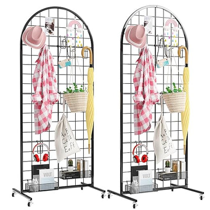 Asee'm Grid Wall Panels Display Stand 2' x 5.2' FT Black Movable Wire Grid Wall Display Rack Heavy Floorstanding Detachable Girdwall Panel with T-Base for Craft Show Rack, Retail Displays 2PCS