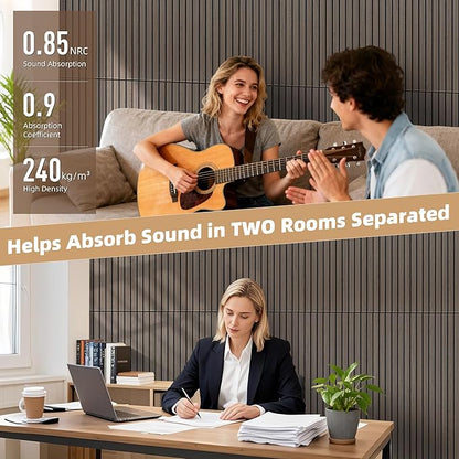 TO-TH Wood-Look Acoustic Wall Panels, 10 Pack 47.2” x 23.6” Sound Panels, Decorative Wood Panels for Wall Sound Dampening Panels for Home, Office, Basement, Walnut with Mitered Edges